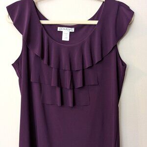 Claudia Richard Women's Plum/Purple Ruffle Front Top.  Size Large